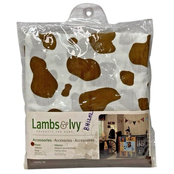 Lambs & Ivy Giddy Up Fitted Crib Sheet NEW Brown Spots Cow Print Cowboy Ranch - Picture 2 of 5